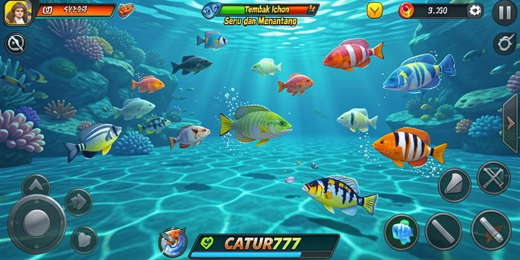 Gameplay seru menembak ikan berwarna-warni di lautan.