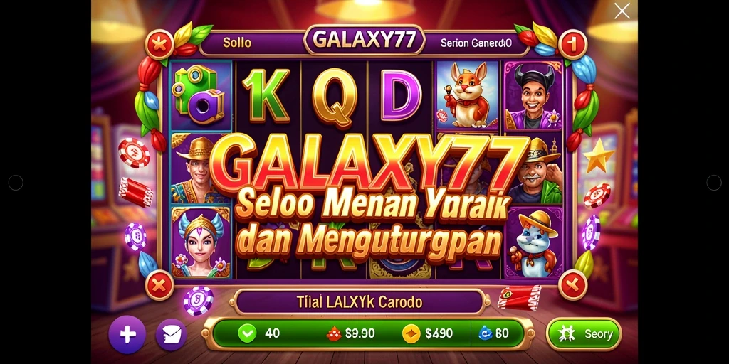 Screenshot gameplay GALAXY77 yang menampilkan mesin Slot dan fitur menarik.