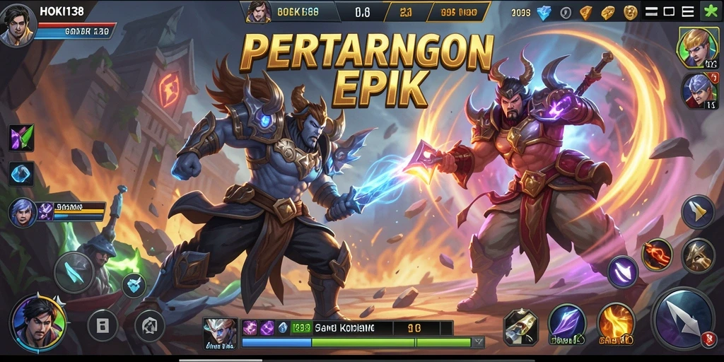 Screenshot HOKI138 menampilkan aksi pertarungan di arena MOBA.