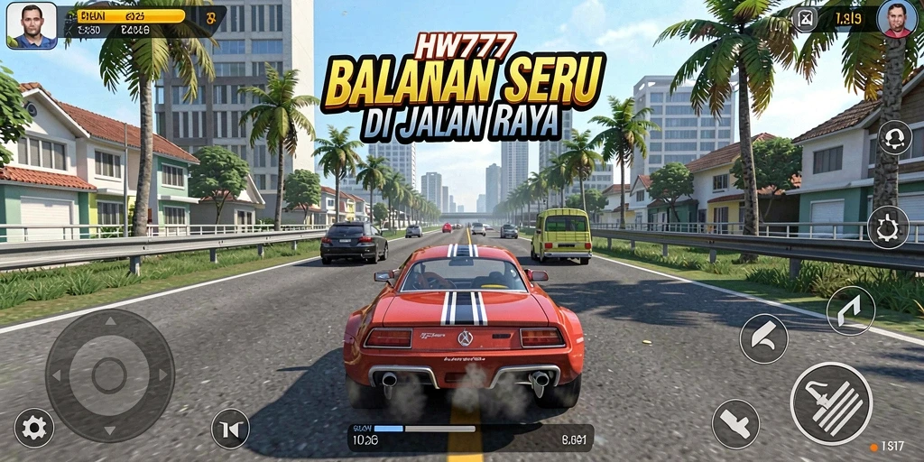 Tampilan screenshot HW777 menampilkan aksi balapan yang mendebarkan.