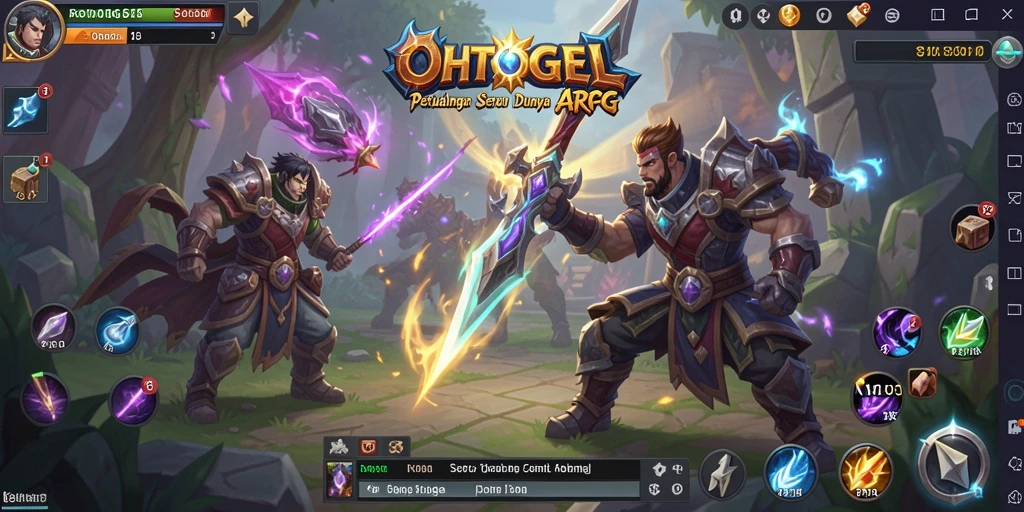 Screenshot gameplay <strong>OHTOGEL</strong> yang menampilkan pertarungan seru di dunia fantasi.